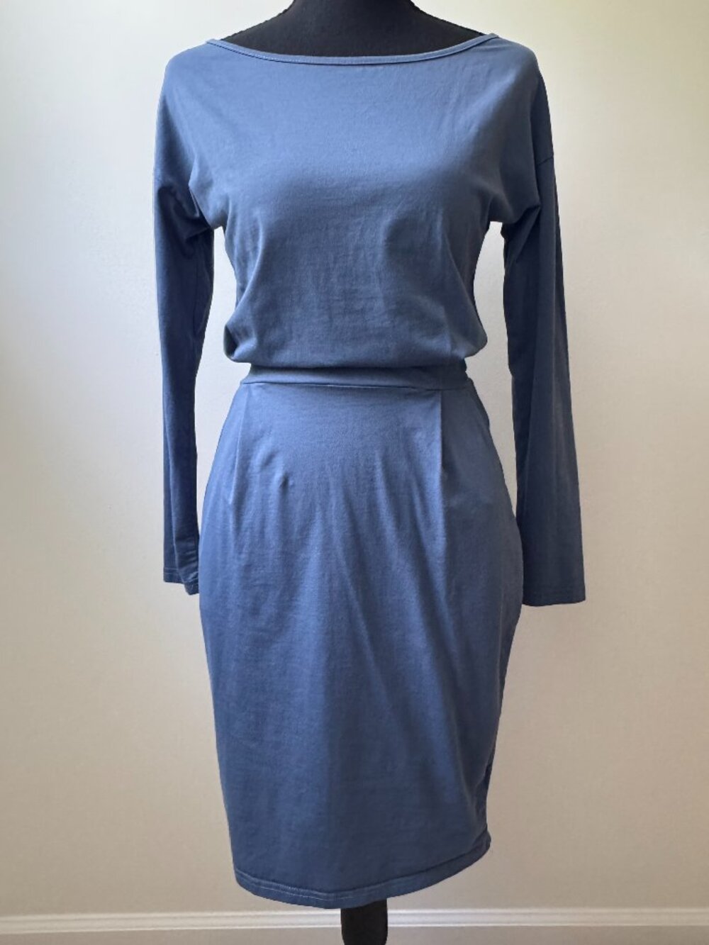 PRETTYGARDEN Blue Long Sleeve Casual Dress with Waist Tie - Size S
